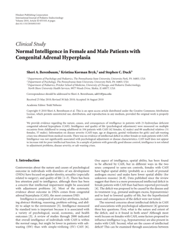 Clinical Study Normal Intelligence in Female and Male Patients with Congenital Adrenal Hyperplasia