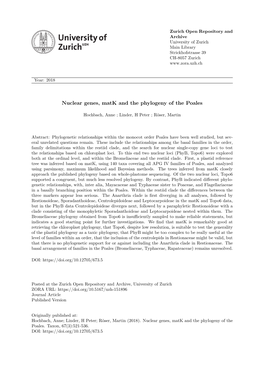 Nuclear Genes, Matk and the Phylogeny of the Poales