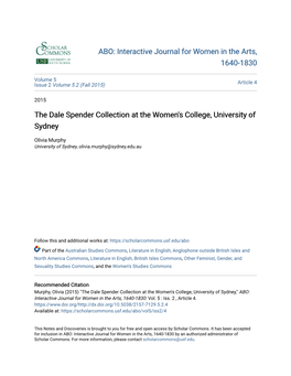 The Dale Spender Collection at the Women's College, University of Sydney