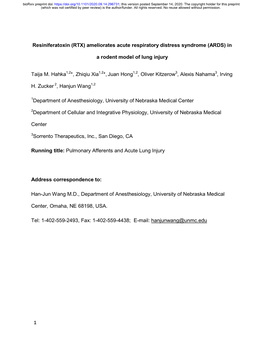 (RTX) Ameliorates Acute Respiratory Distress Syndrome (ARDS) In