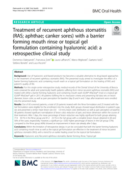 Treatment of Recurrent Aphthous Stomatitis