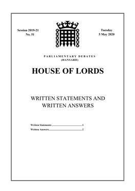 House of Lords Written Answers and Statements