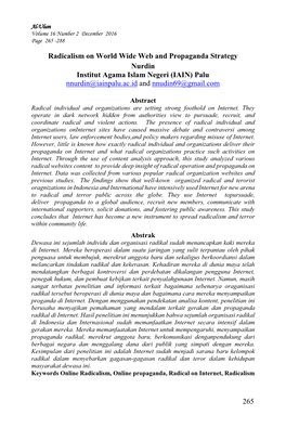 Radicalism on World Wide Web and Propaganda Strategy Nurdin Institut Agama Islam Negeri (IAIN) Palu Nnurdin@Iainpalu.Ac.Id and Nnudin69@Gmail.Com