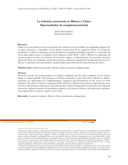 La Industria Automotriz En México Y China: Oportunidades De Complementariedad