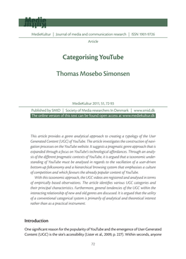 Categorising Youtube Thomas Mosebo Simonsen