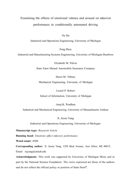 Examining the Effects of Emotional Valence and Arousal on Takeover