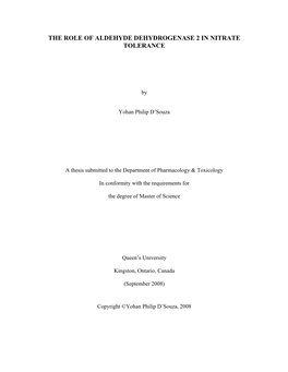 The Role of Aldehyde Dehydrogenase 2 in Nitrate Tolerance