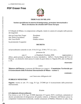 N. 45469/2019 R.G.A.C. TRIBUNALE DI MILANO Sezione Specializzata