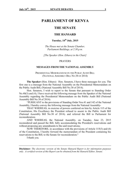 Parliament of Kenya the Senate