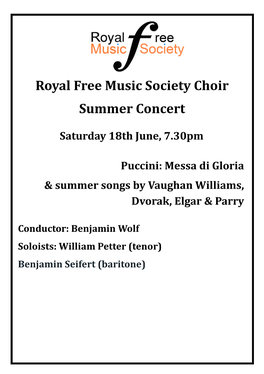 Royal Free Music Society Choir Summer Concert