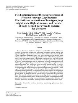 Lepidoptera: Elachistidae): Evaluation of Lure Types, Trap Height, Male Flight Distances, and Number of Traps Needed Per Avocado Orchard for Detection