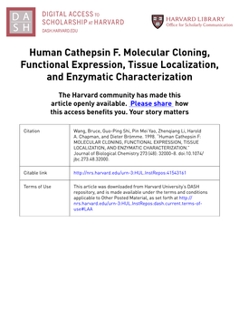 Human Cathepsin F. Molecular Cloning, Functional Expression, Tissue Localization, and Enzymatic Characterization