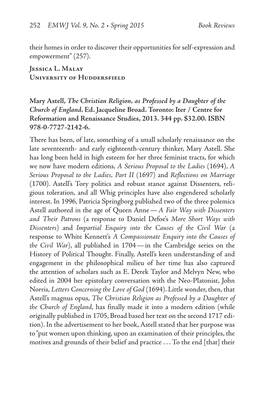 252 EMWJ Vol . 9, No . 2 • Spring 2015 Book Reviews Their Homes in Order to Discover Their Opportunities for Self-Expression and Empowerment” (257)