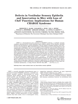 Defects in Vestibular Sensory Epithelia and Innervation in Mice with Loss of Chd7 Function: Implications for Human CHARGE Syndrome