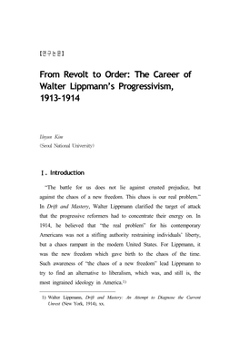 The Career of Walter Lippmann's Progressivism, 1913-1914