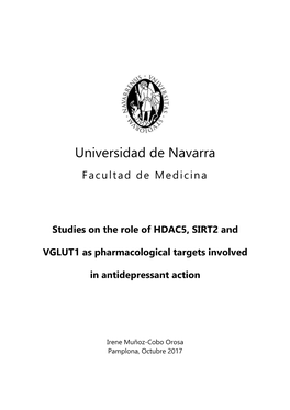 Studies on the Role of HDAC5, SIRT2 and VGLUT1 As Pharmacological Targets Involved in Antidepressant Action