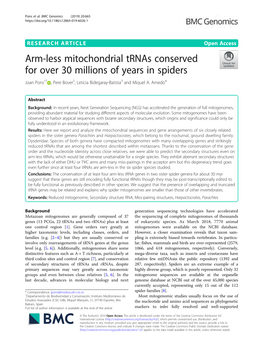 Arm-Less Mitochondrial Trnas Conserved for Over 30 Millions of Years in Spiders Joan Pons1* , Pere Bover2, Leticia Bidegaray-Batista3 and Miquel A