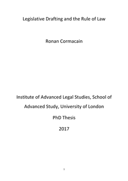 Legislative Drafting and the Rule of Law Ronan Cormacain Institute Of