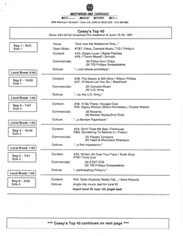 Casey's Top 40 Continues on Next Page *** J)Y/..\ \YJ..(F WESTWOOD ONE COMPANIES