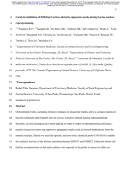 Catalytic Inhibition of H3k9me2 Writers Disturbs Epigenetic Marks During Bovine Nuclear