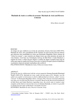 Machado De Assis E a Crítica Às Avessas/ Machado De Assis and Reverse Criticism