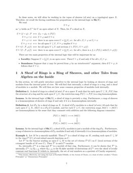 1 a Sheaf of Rings Is a Ring of Sheaves, and Other Tales from Algebra on the Inside