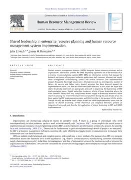 Shared Leadership in Enterprise Resource Planning and Human Resource Management System Implementation