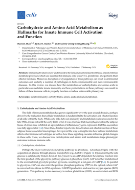 Carbohydrate and Amino Acid Metabolism As Hallmarks for Innate Immune Cell Activation and Function