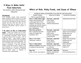 Who's at Risk, Risky Foods, and Cause of Illness