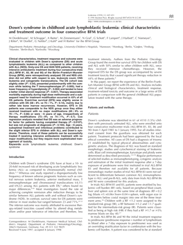 Down's Syndrome in Childhood Acute Lymphoblastic Leukemia