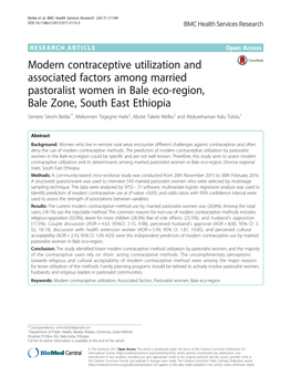 Modern Contraceptive Utilization and Associated Factors Among Married Pastoralist Women in Bale Eco-Region, Bale Zone, South