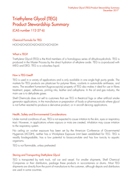 Triethylene Glycol (TEG) Product Stewardship Summary December 2017