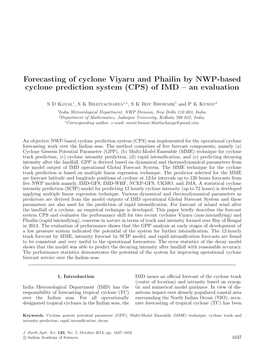 Forecasting of Cyclone Viyaru and Phailin by NWP-Based Cyclone Prediction System (CPS) of IMD – an Evaluation