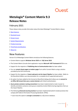 Content Matrix 9.3 Release Notes February 2021