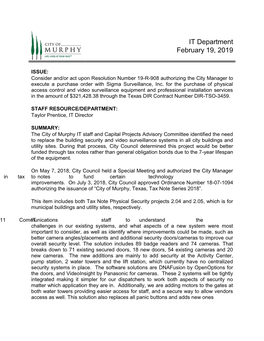 Consider And/Or Act Upon Resolution Number 19-R-908 Authorizing the City Manager to Execute a Purchase Order with Sigma Surveillance, Inc