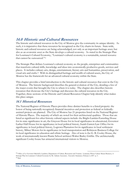 14.0 Historic and Cultural Resources the Historic and Cultural Resources in the City of Monroe Give the Community Its Unique Identity