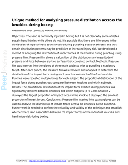 Unique Method for Analysing Pressure Distribution Accross the Knuckles During Boxing