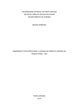 Universidade Estadual De Ponta Grossa Setor De Ciências Sociais Aplicadas Departamento De Turismo