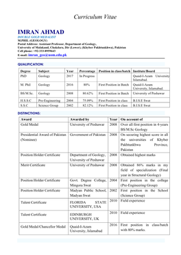 Curriculum Vitae IMRAN AHMAD