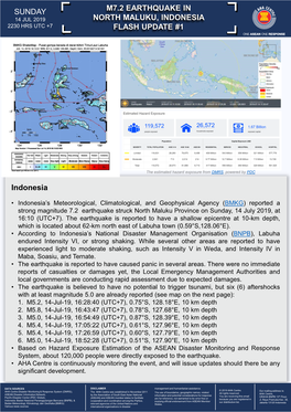 M7.2 EARTHQUAKE in NORTH MALUKU, INDONESIA FLASH UPDATE #1 SUNDAY Indonesia