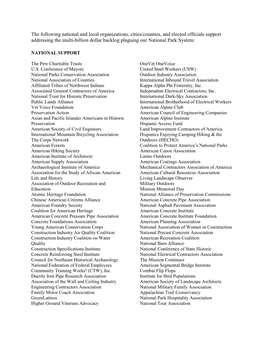 The Following National and Local Organizations, Cities/Counties, and Elected Officials Support Addressing the Multi-Billion Doll