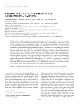 Karyotype Evolution of Shrew Moles (Soricomorpha: Talpidae)