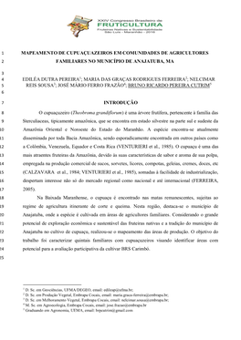 Mapeamento De Cupuaçuazeiros Em Comunidades De Agricultores 2 Familiares No Município De Anajatuba, Ma