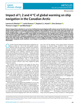 Impact of 1, 2 and 4 °C of Global Warming on Ship Navigation in the Canadian Arctic