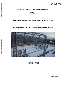 High Voltage Electric Networks Cjsc Armenia Rehabilitation of Vanadzor