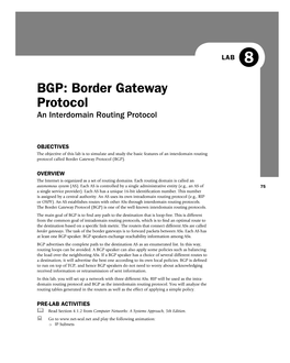 BGP: Border Gateway Protocol an Interdomain Routing Protocol