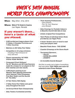 VNEA's 34Th Annual World Pool Championships
