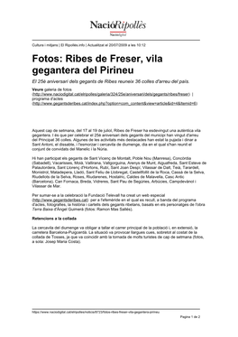 Fotos: Ribes De Freser, Vila Gegantera Del Pirineu El 25È Aniversari Dels Gegants De Ribes Reuneix 36 Colles D'arreu Del País