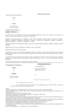 ARRONDISSEMENT DE BORDEAUX MAIRIE DE CESTAS Tél : 05 56 78 13 00 Fax : 05 57 83 59 64 REPUBLIQUE FRANCAISE CONSEILLERS EN EXERC
