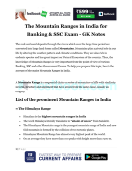 The Mountain Ranges in India for Banking & SSC Exam